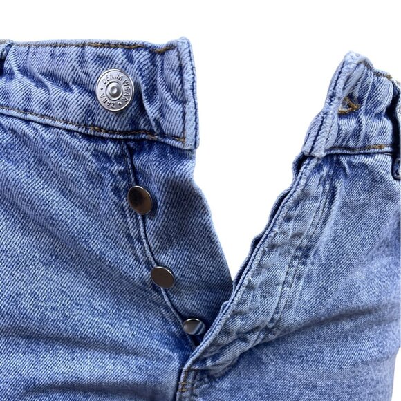 Zara Women's Blue Washed Denim High-Rise Crop Jeans With Frayed Hem Sz 6 - Picture 5 of 10